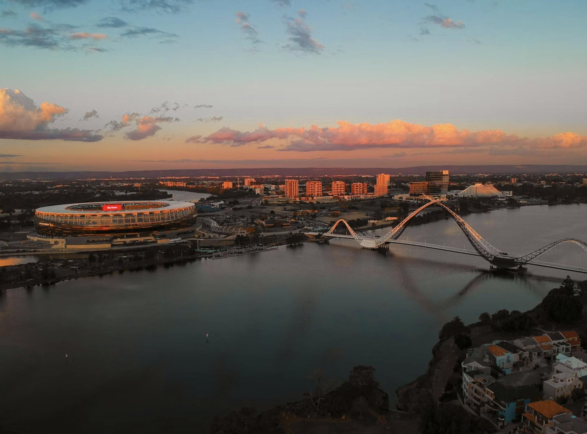 aerial of perth at sunset